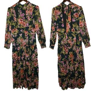 AQUA Romantic Floral Tiered Maxi Dress Black size Large